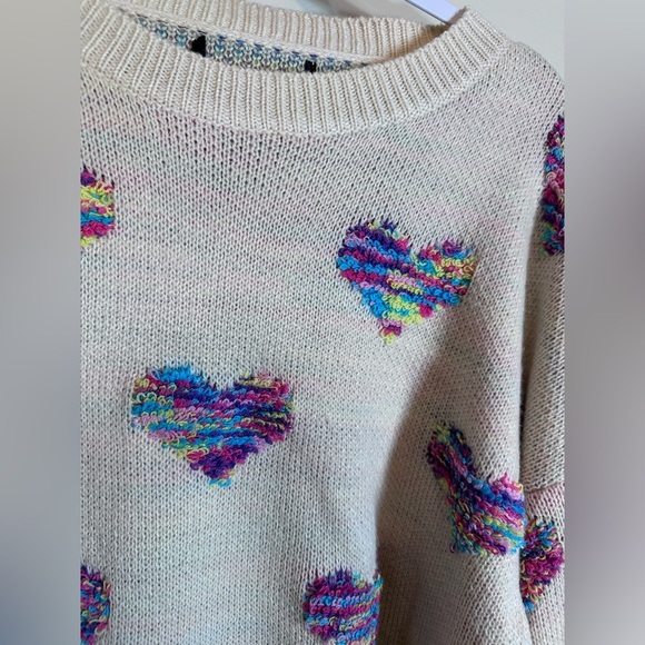 Women’s large no tag 80’s  lisa frank style yarn multi color hearts - Picture 2 of 4